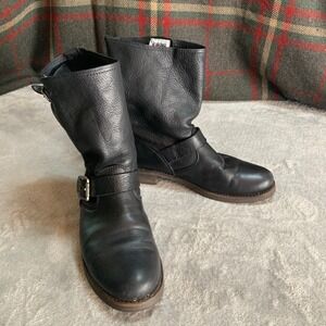 Frye Engineer 8R Black Pebbled Leather Moto Boots Womens Size 9 B 77500